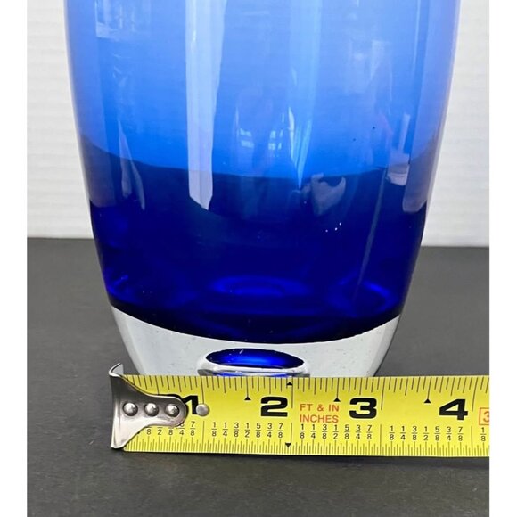 Kronos vintage blue hand-blown vase w/ Clear Air Bubble Base - Picture 6 of 6